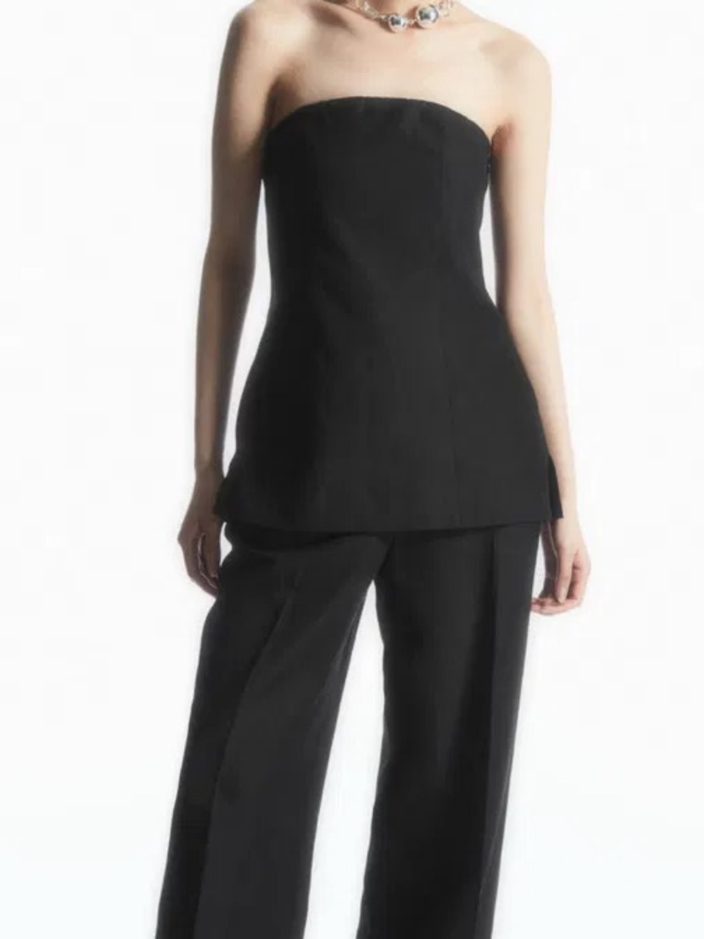 COS Black Linen Lyocell Bandeau Corset Top